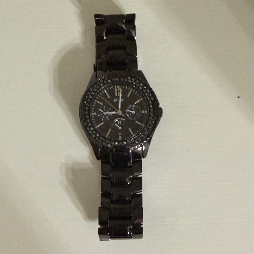 Guess Black Men's Watch with Crystal Bezel
